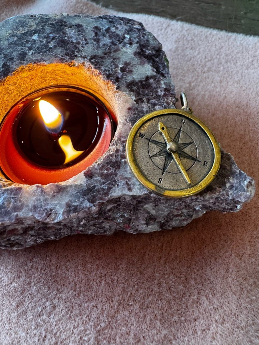 Waxing Poetic Brass Compass Pendant in Gold and Black